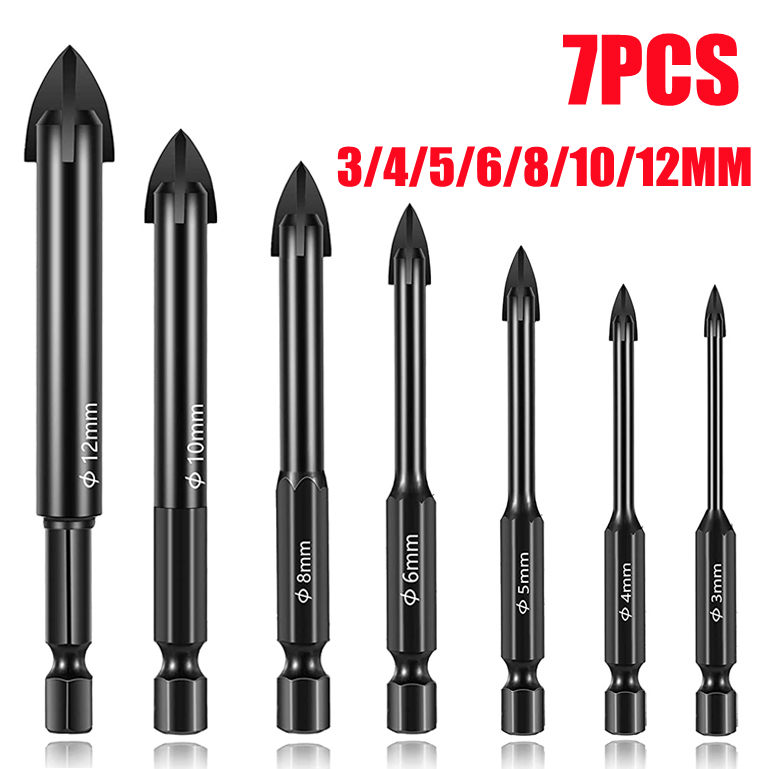 7pcs 312mm Masonry Drill Bits, Concrete Drill Bit Set for Tile, Brick, Glass, Plastic and Wood