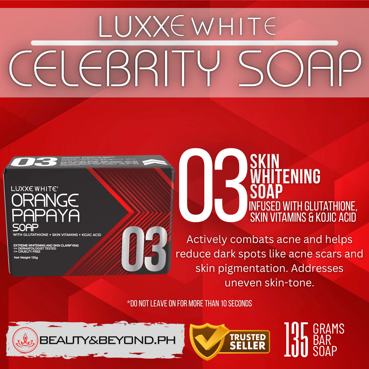 LUXXE WHITE FRONTROW Soap 03 Orange Papaya Bar with Glutathione + Skin Vitamins+ Kojic Acid