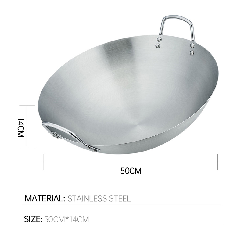 50cm Stainless Steel Double Short Handles Wok Pan – R & B Import