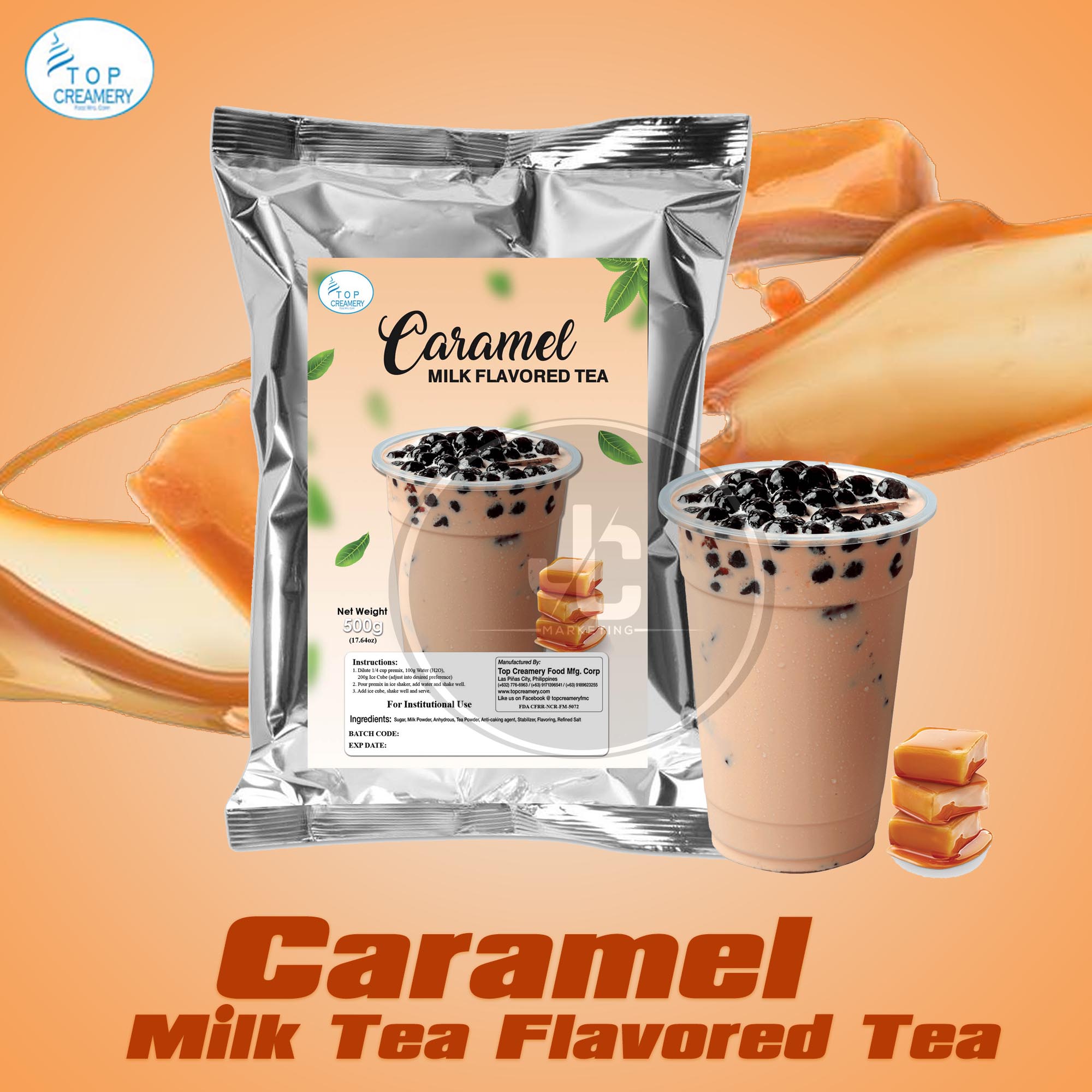 Top Creamery Food Mfg. Corp™ Caramel Milk Tea Powder 500g Caramel
