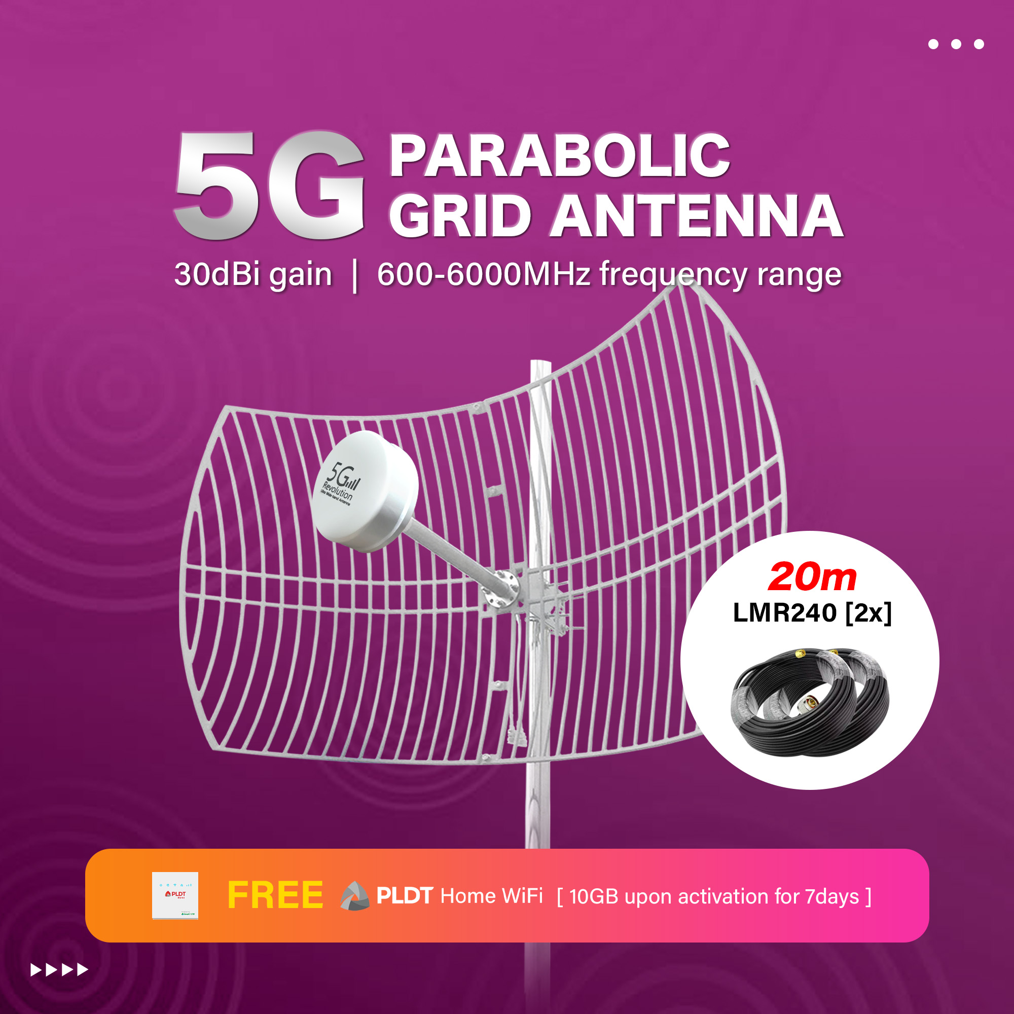 WOW 5G Parabolic Grid Antenna (WHITE) 6006000MHz, with 30x2dBi Gain