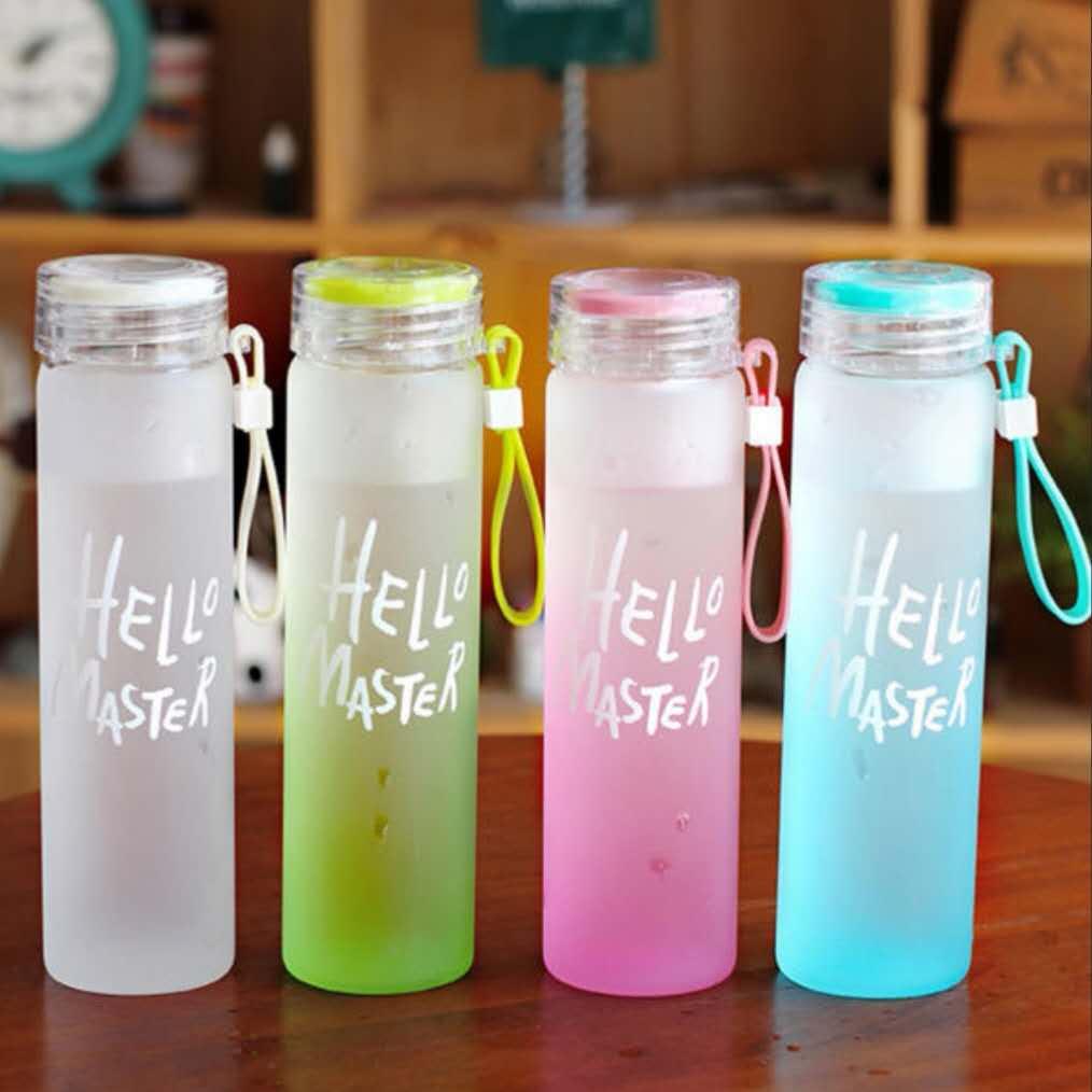 Funeiko Hello Master Borosilicate Water Bottle, Transparent Water Bottle for  Home, Office, Gym, Picnic and Travelling â€“ Stylish Glass Bottle (Random  Color Dispatch), 1 Piece - 480ML : : Home & Kitchen