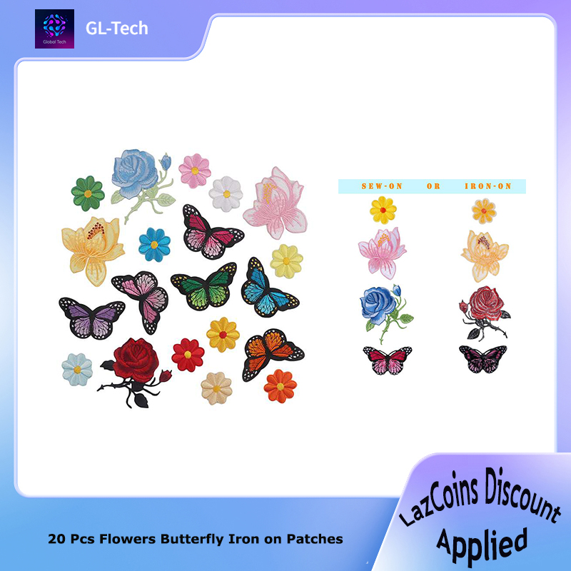 20 Pcs Flowers Butterfly Iron on Patches Sew on Embroidery