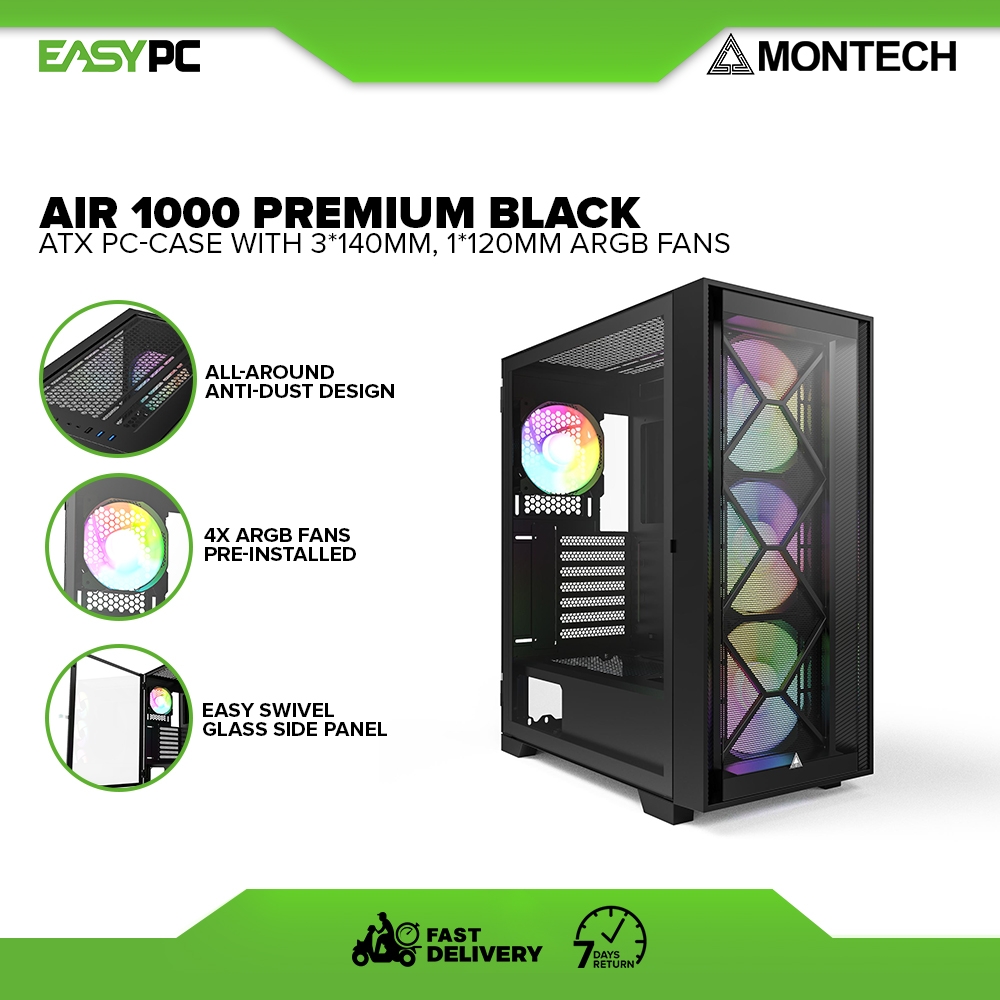EasyPC | Montech Air 1000 Premium Black/White ATX PC-Case with 3*140mm ...