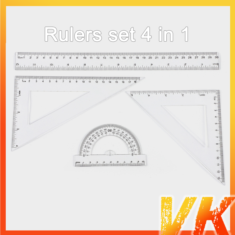 4 in 1 Plastic Transparent Ruler Set 30CM School Stationery Supplies ...