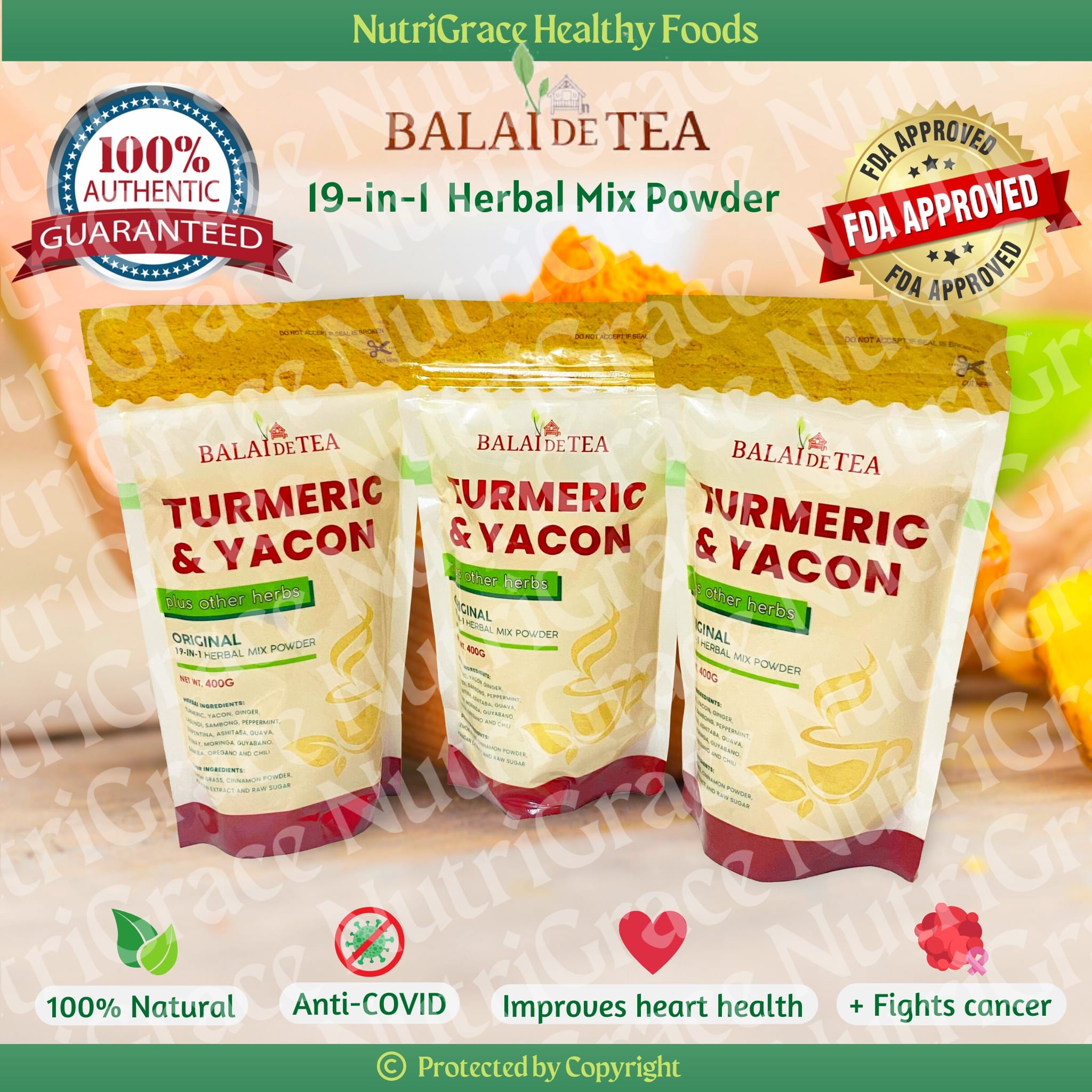 Balai de Tea 19in1 Turmeric & Yacon Herbal Mix Powder Original Plus