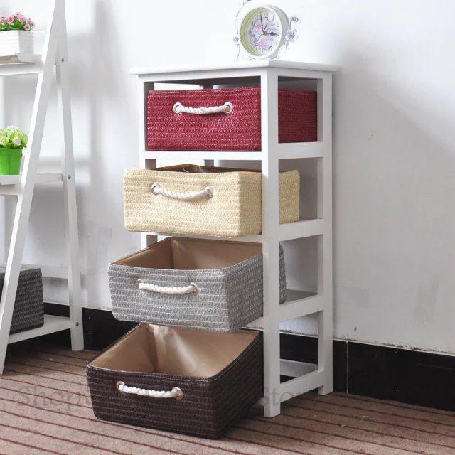 Nightstand Storage 4 Layer Drawer Woven Basket Cabinet Chest Bedside Table Lazada Ph
