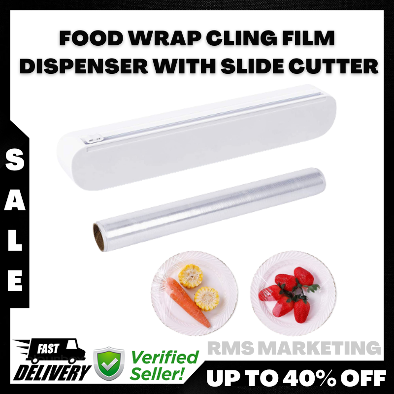 New! Food Wrap Dispenser with Slide Cutter, Reusable Cling Film
