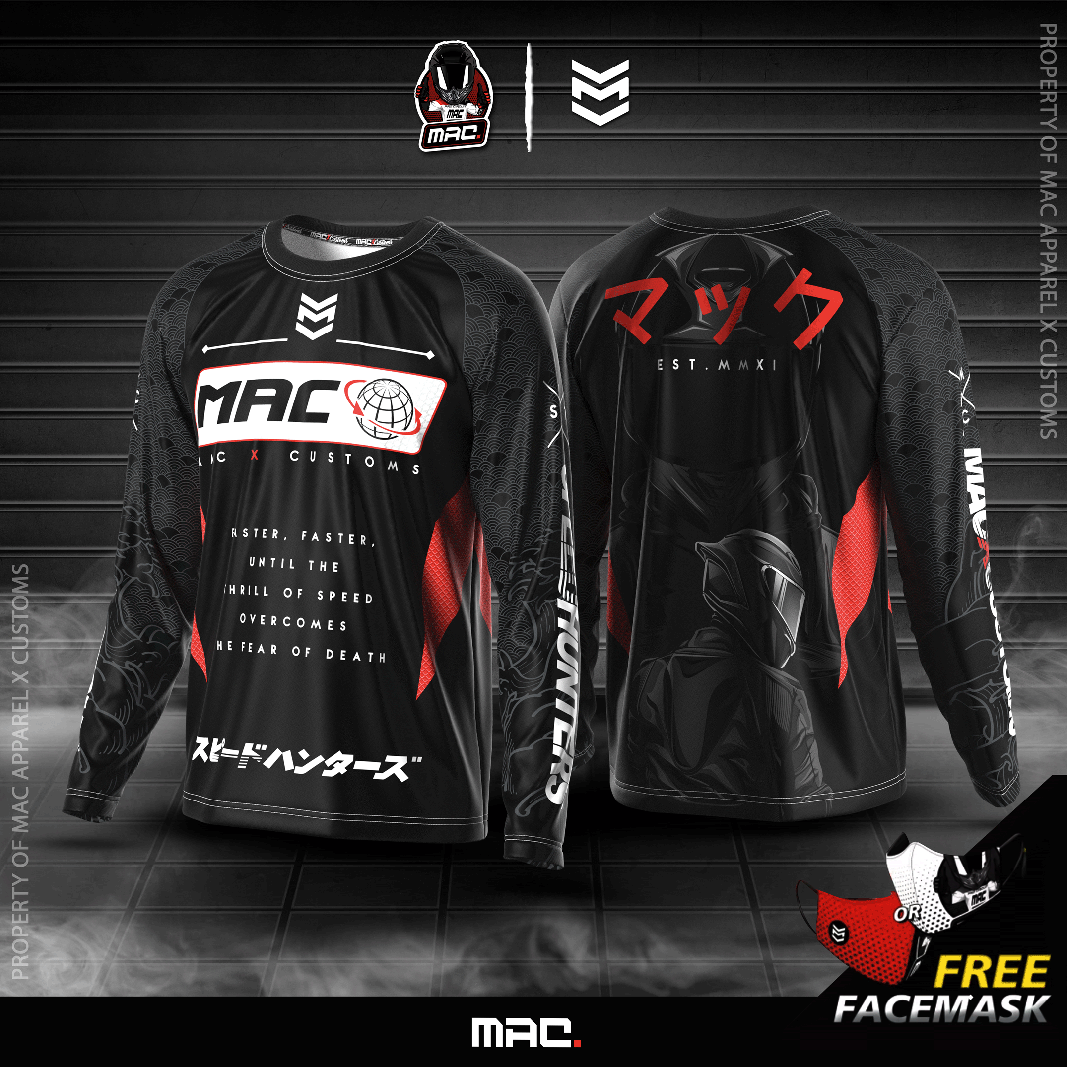 MAC CUSTOMS Riding Jersey, N008, Full Sublimation Long Sleeve, Aircool