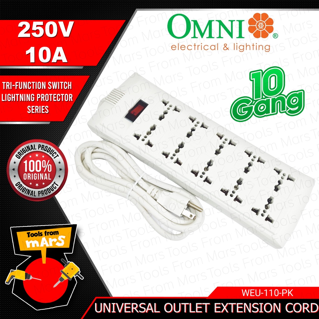 Omni Extension Cord Set with Switch Surge Protector 10 Gang Power Strip WEU110 PK WEU110