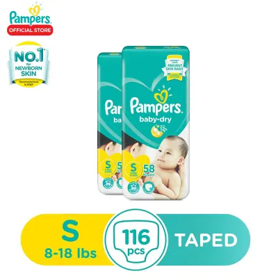 Pampers Baby Dry Taped Diaper Small 58 x 2 packs (116 diapers) - (4-8kg)