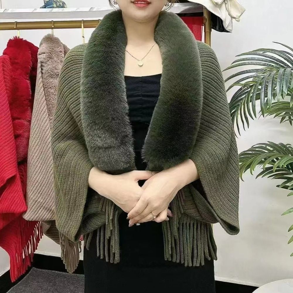 Ulbvzd77g womens cardigan choàng áo choàng đám cưới giả cổ áo lông thú đan khăn choàng mùa đông ấm áp sang trọng kết thúc tốt đẹp