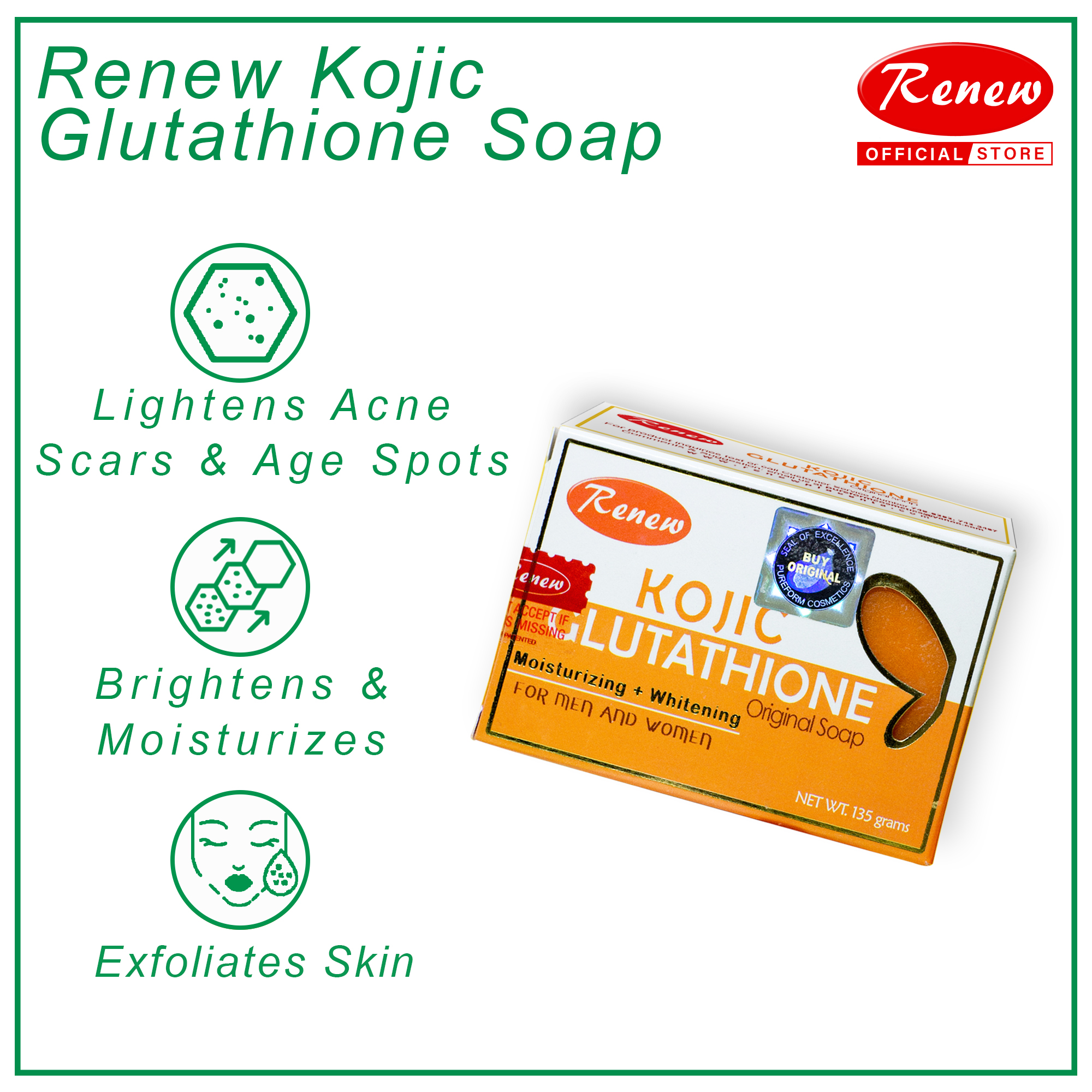 Renew Kojic Glutathione 3 Pcs Glutathione Soap Skin Whitening Soap  Glutathione Glutamine Soap - Lazada