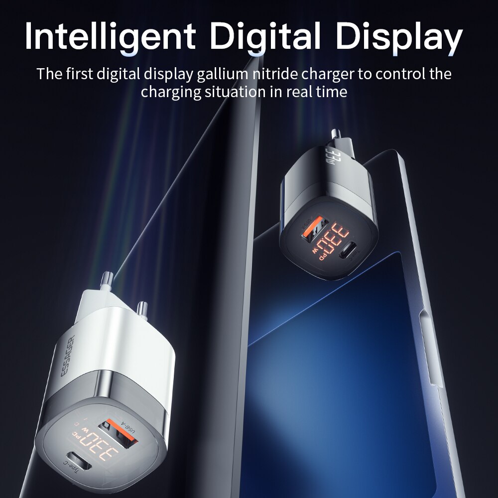 33W GaN Digital Display PD Fast Charging USB C For iPhone 14 13