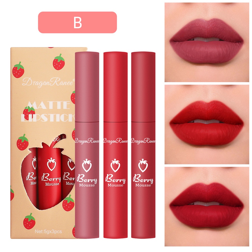 3pcs Set Lip Tint Waterproof Original Velvet Matte Lip Glaze Lipstick