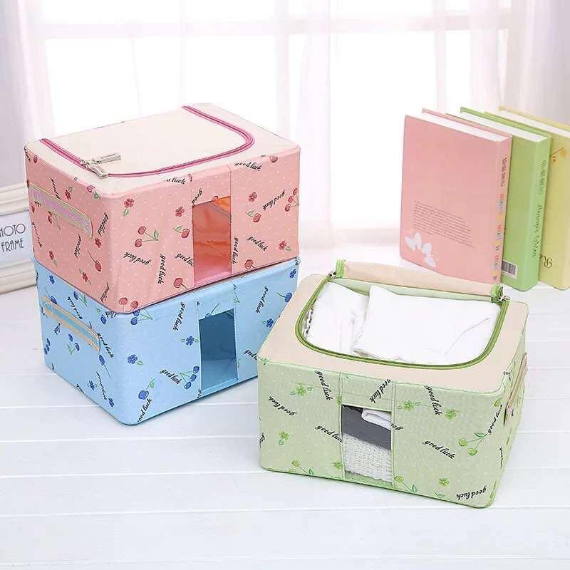 Durable Oxford Fabric Foldable Steel Shelf Lidded Clothes Storage Box