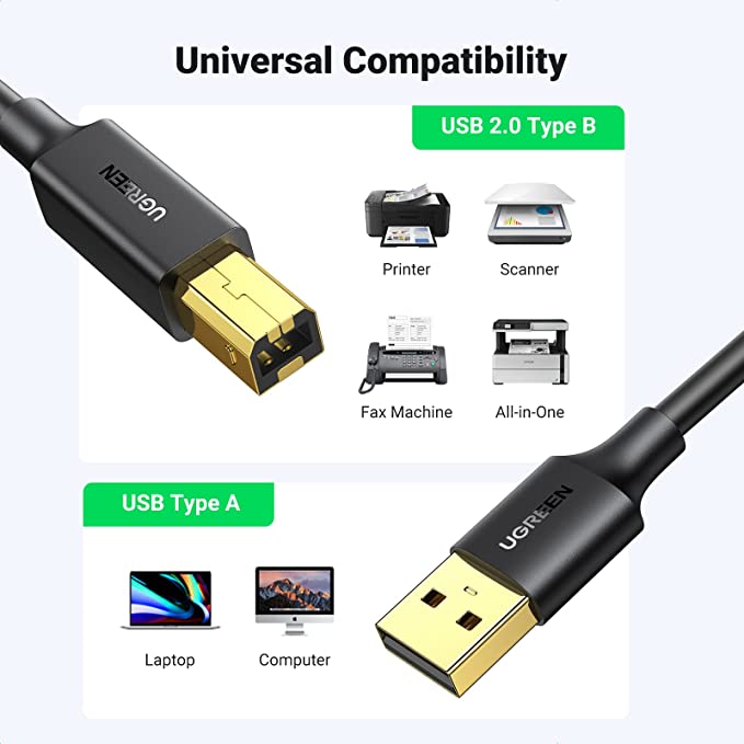 Câble d'imprimante 10 pi, câble USB A vers B 2,0, câble d'imprimante  USB compatible avec Brother, HP, Canon, Lexmark, Dell