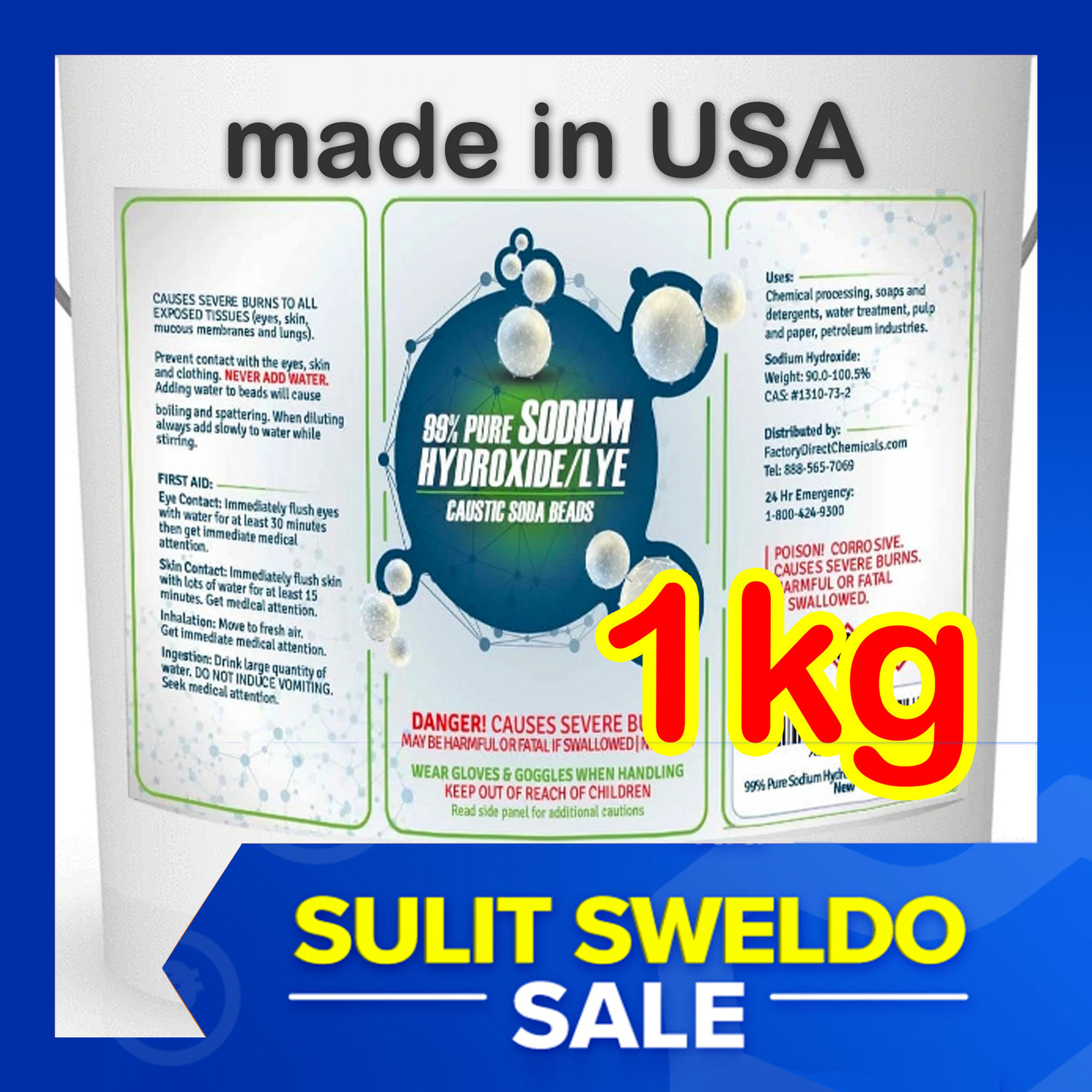 1kg 99 Pure LYE CAUSTIC SODA FLAKES Sodium Hydroxide Caustic Beads