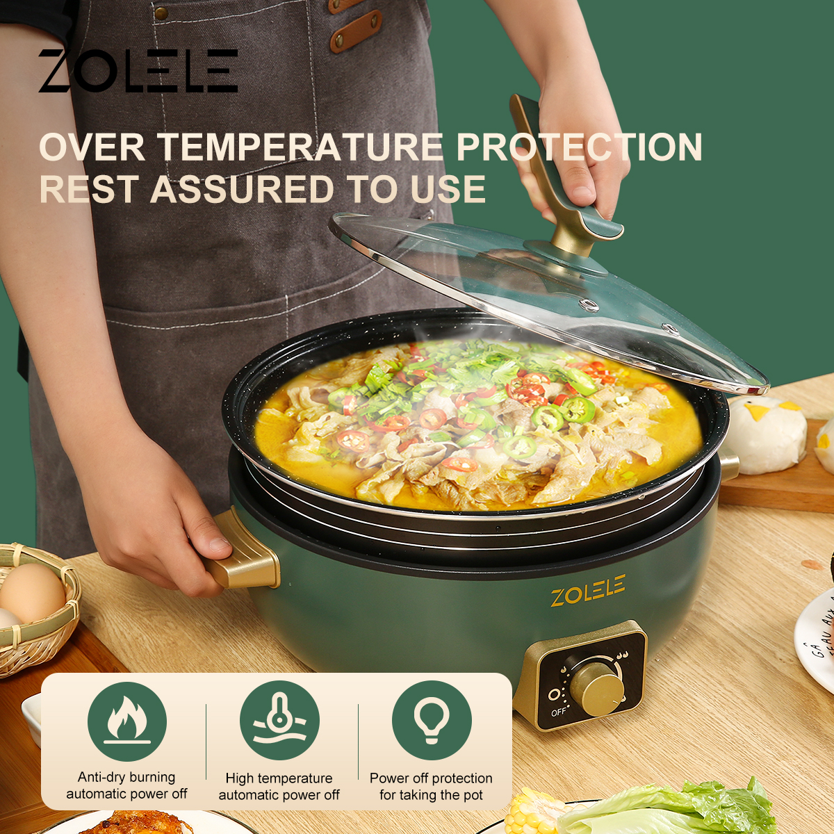 ZOLELE [Warranty] 6L Double Pot MultiFunction Rice Cooker Green Rice Cooker Hot Pot Large