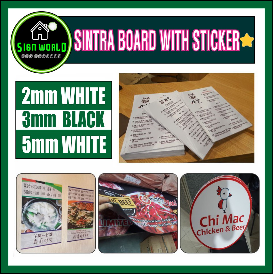 High Quality Sintra Board with Sticker / Customized Printing Menu Wall