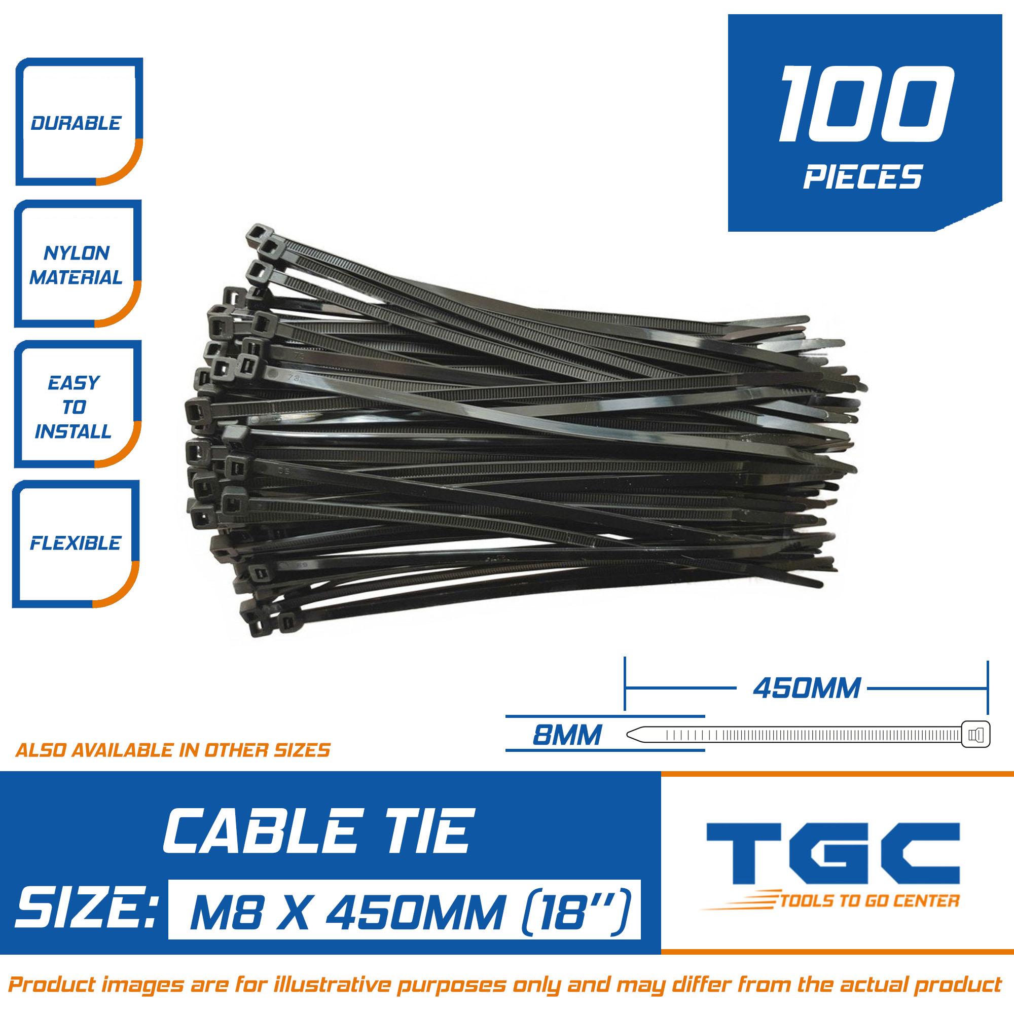 100PCS ( M8 X 450 mm) Black Nylon Cable Tie Zip Tie Cable Binder