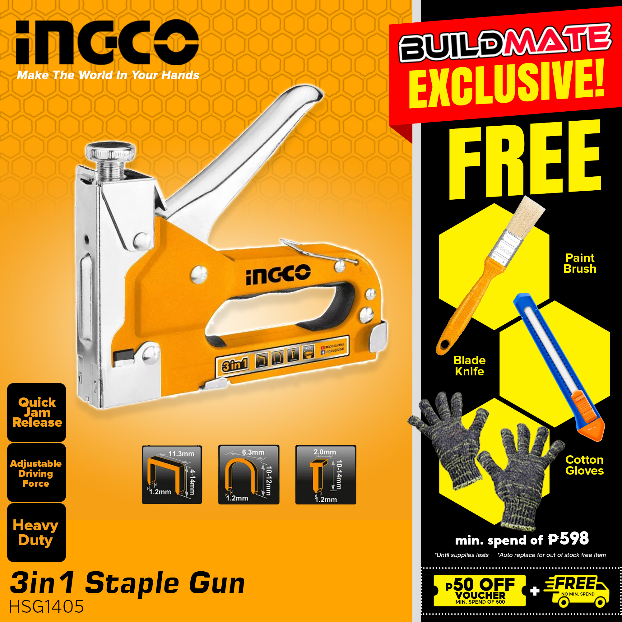 INGCO Staple Gun 3 in 1 Heavy Duty Staplers Stapler Gun Tacker Tucker