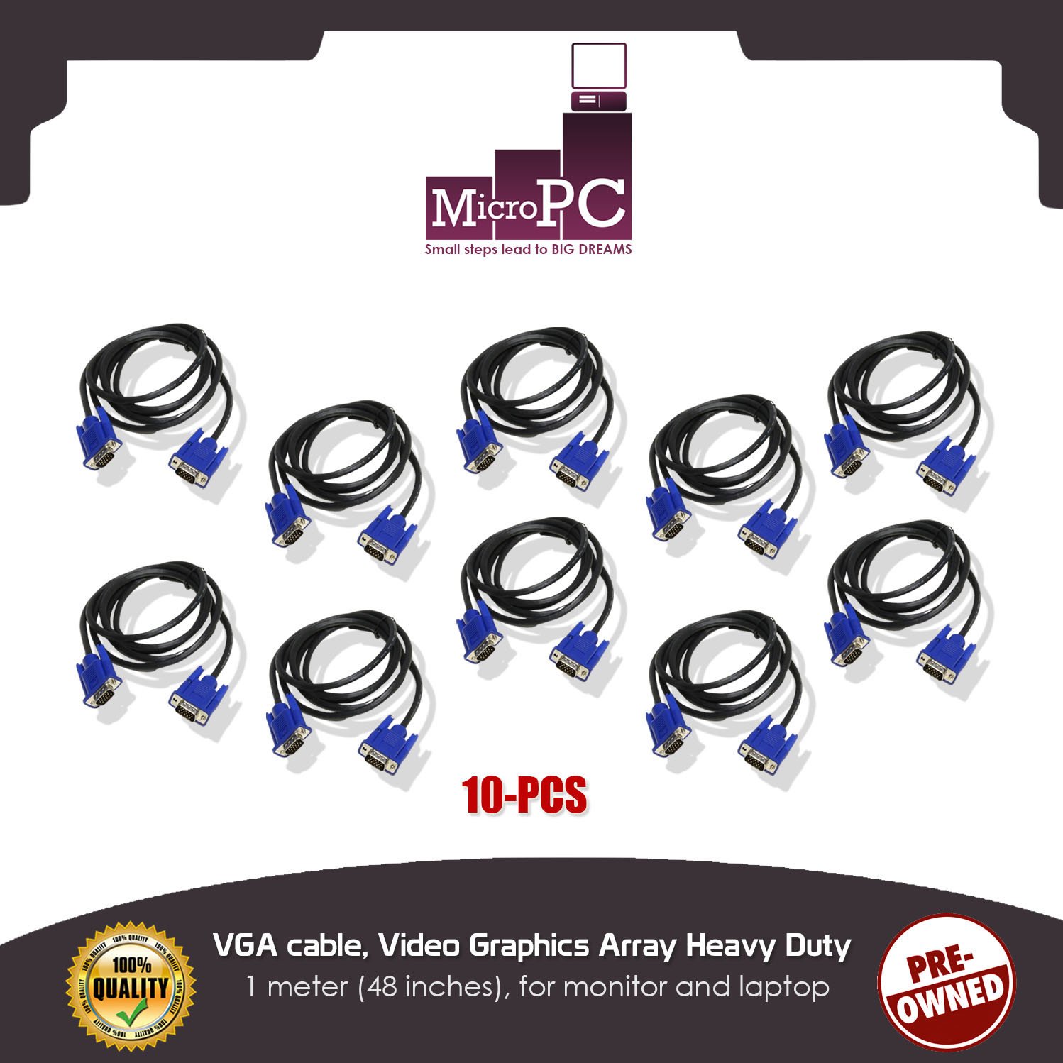 VGA cable, Video Graphics Array Heavy Duty, 1 meter (48 inches), for