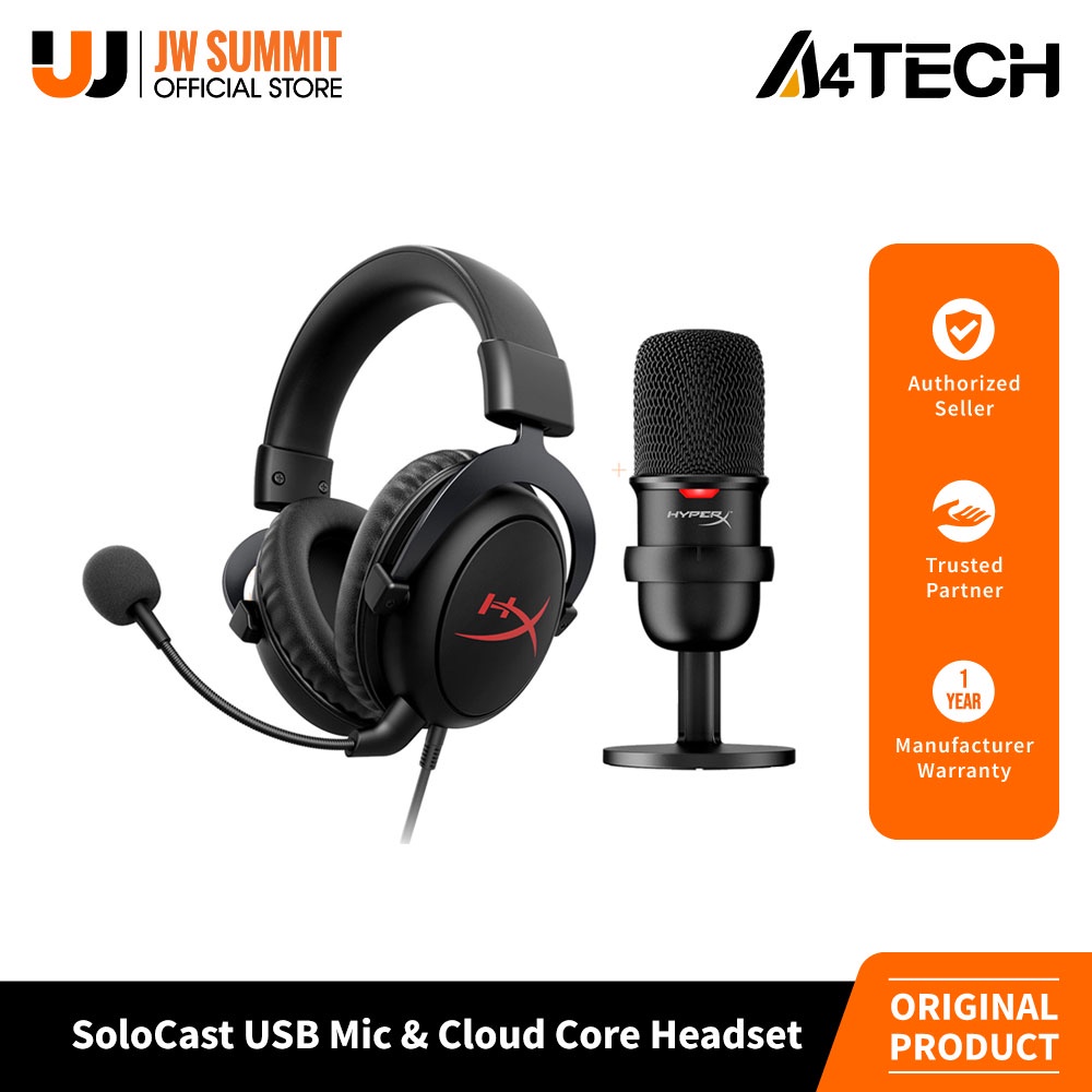 Kit Streamer HyperX Headset Cloud Core Gamer LED + Microfone