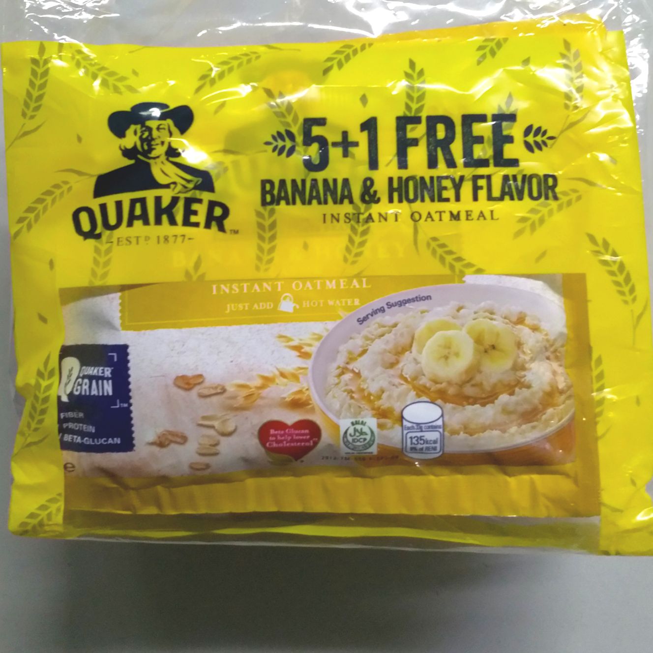 Quaker Instant Oatmeal 33g. Banana & Honey Flavor . Sold by 5's + 1 FREE. Lazada PH