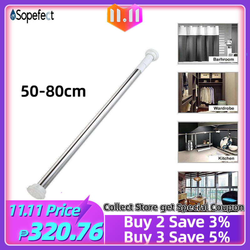 Sopefect Tension Rod Curtain Shower Adjustable Rod Spring Tension Easy