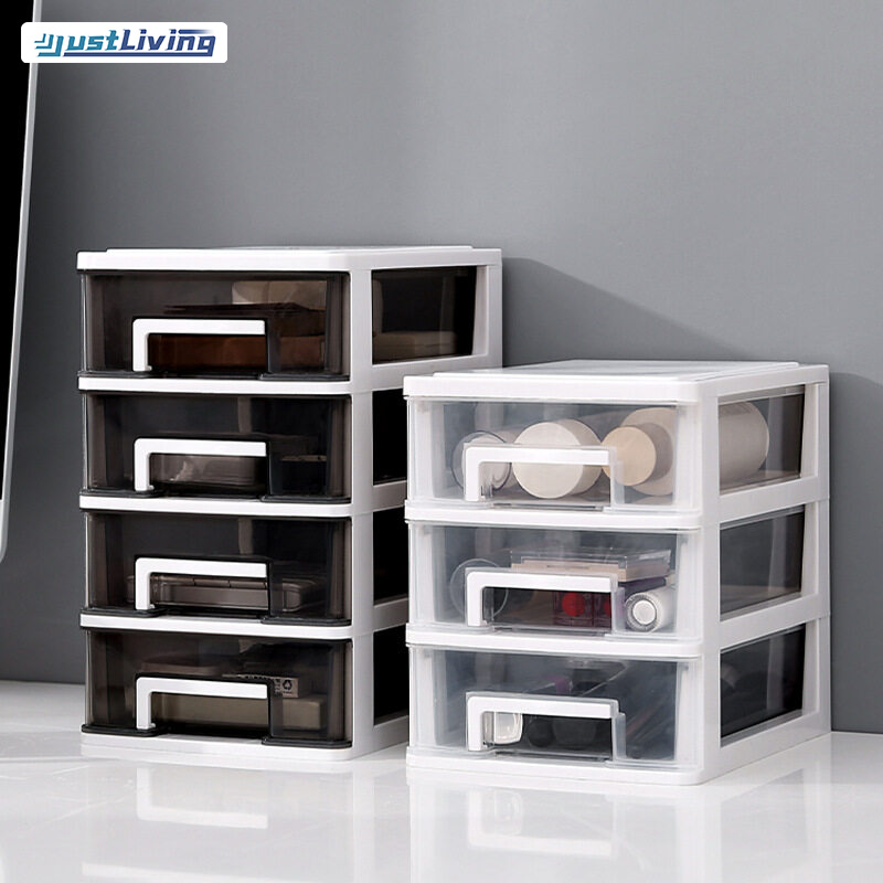 JustLiving Transparent Desktop Storage Box Drawer Desk Storage Cabinet Plastic Mini Storage Box Cosmetic Storage Box Office Supplies Rack