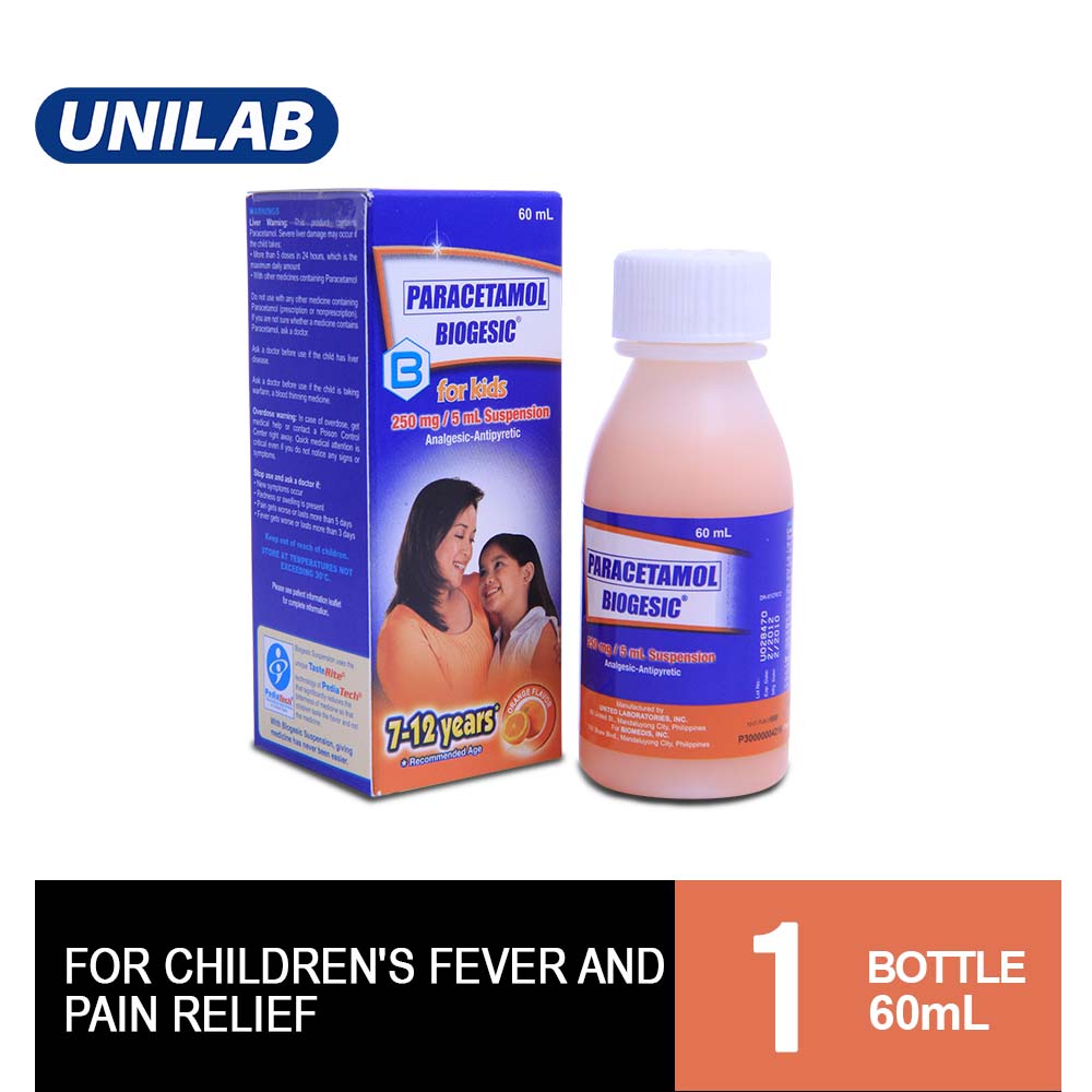Biogesic for Kids 250mg Orange Suspension 60mL For Children's Fever And