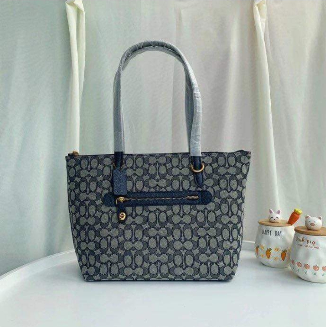 Coach 5106 Taylor Zip Tote Bag in Midnight Navy Signature Jacquard