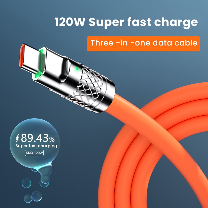 120W 3 In 1 Supercharging Cable Micro USB Type-C Fast Charger Micro USB Type-C Data Cable For 14 13