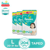 Pampers Baby Dry Tape L68x3 - 204 pcs - Large Baby Diaper