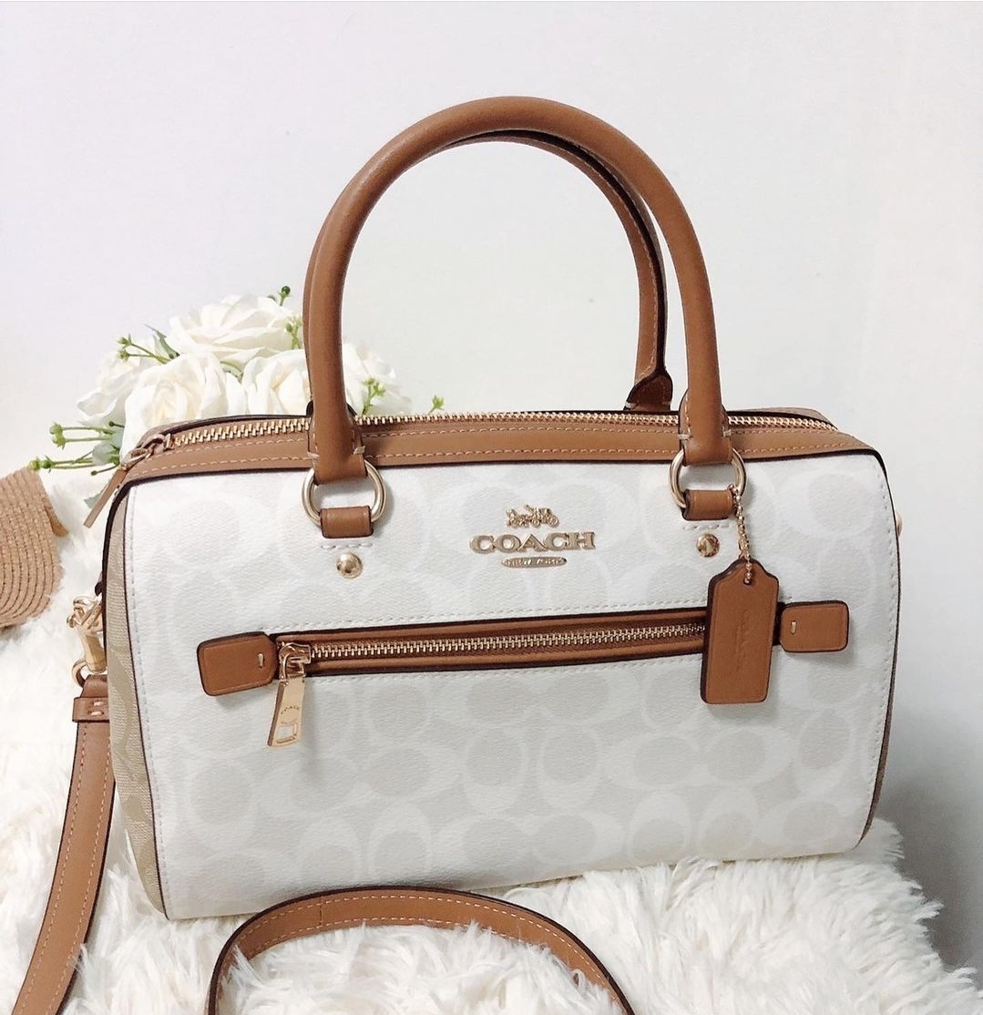 Original Coach Rowan Satchel In Blocked Signature Canvas CA149 Chalk