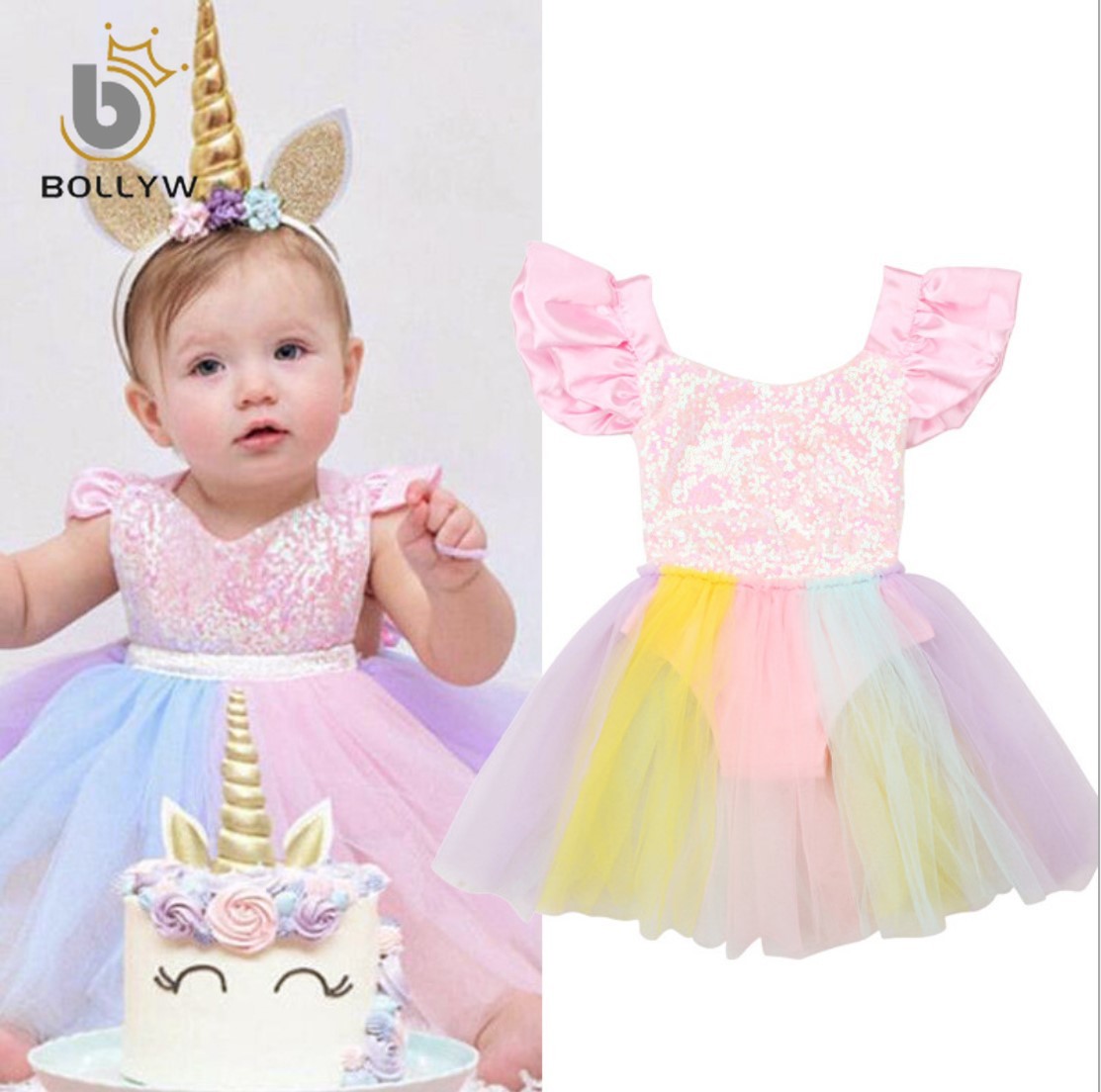 rainbow colour dress for baby girl