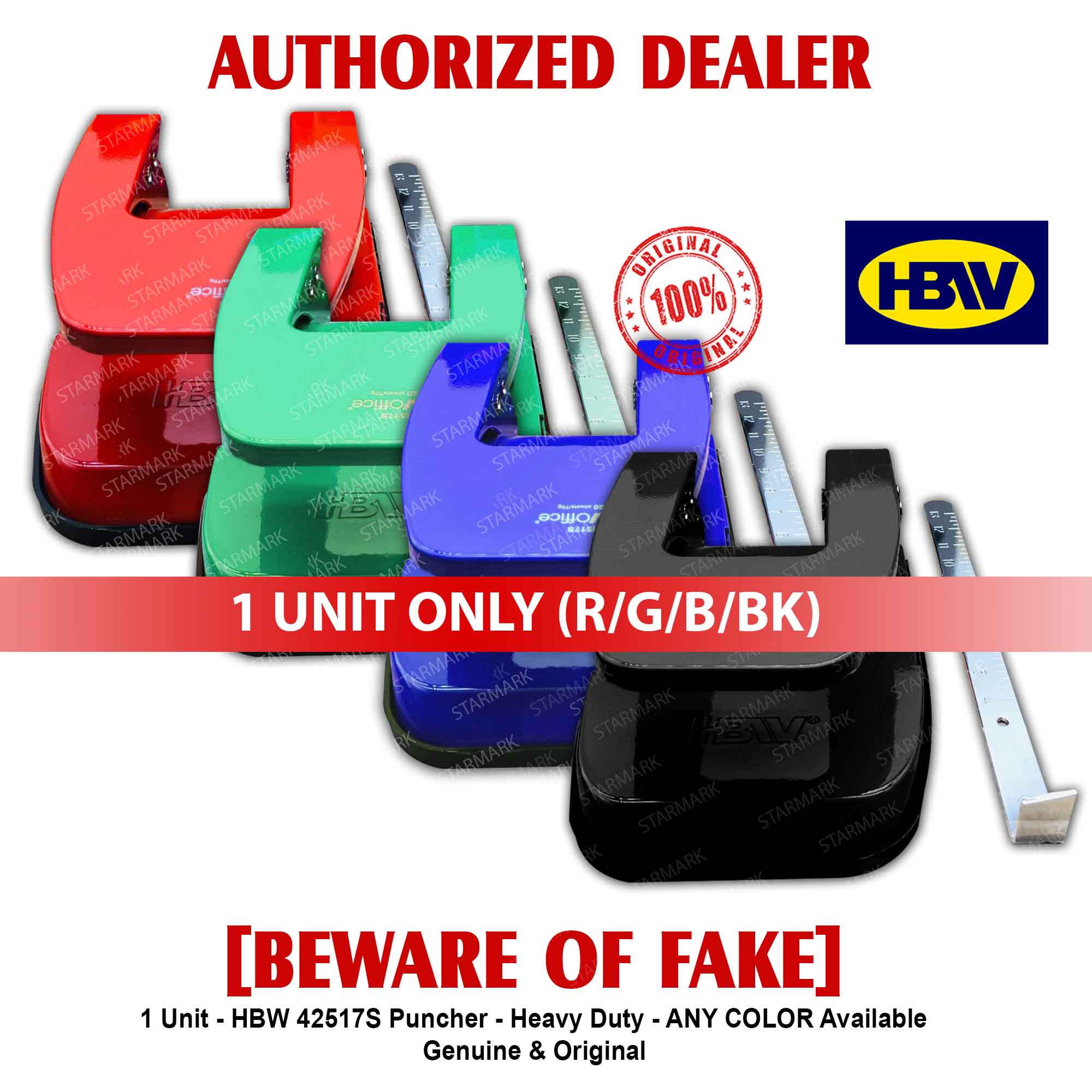HBW Puncher 42517S RANDOM COLOR Heavy Duty AUTHENTIC Set of 1 Unit