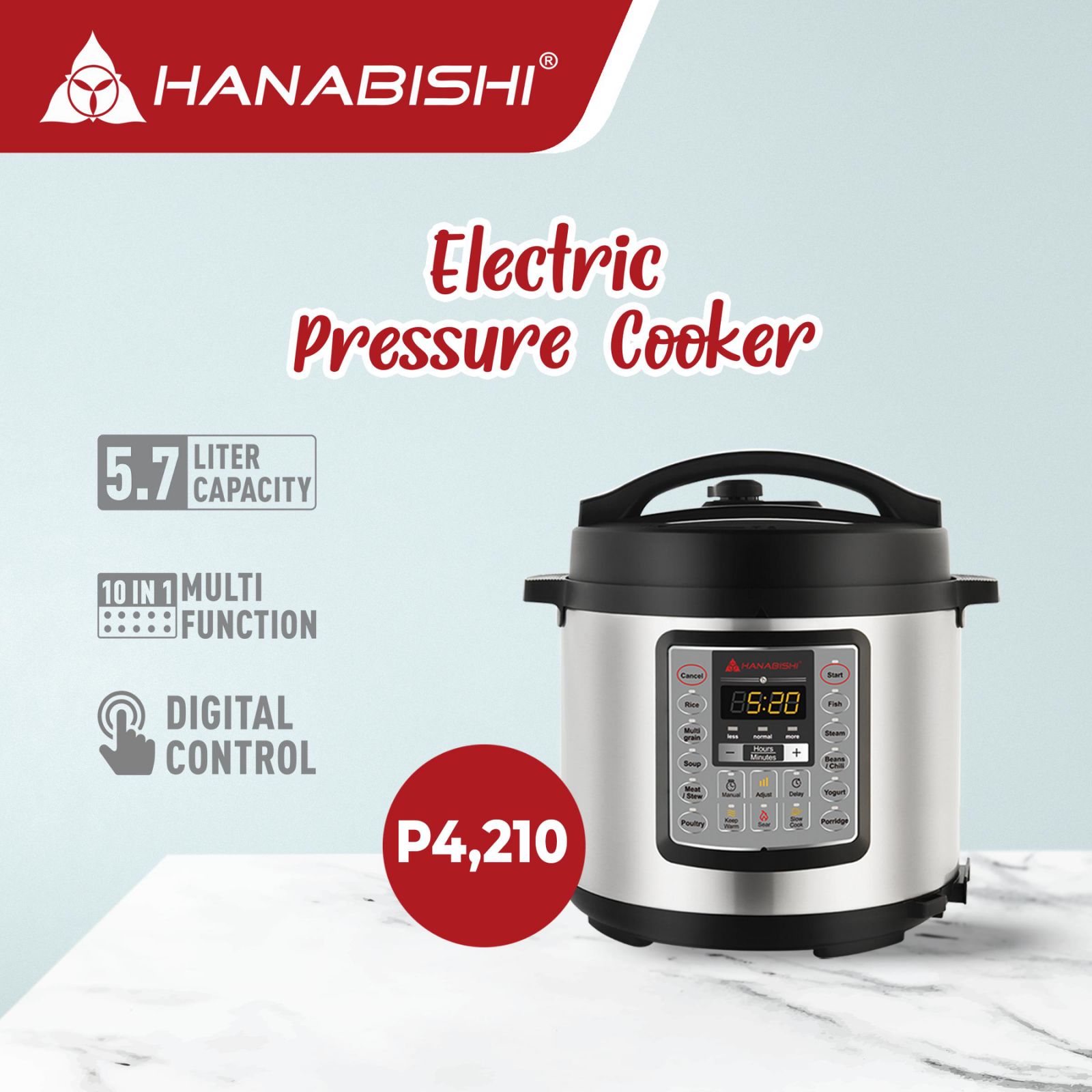 Hanabishi Digital Pressure Cooker HDIGPC10in1