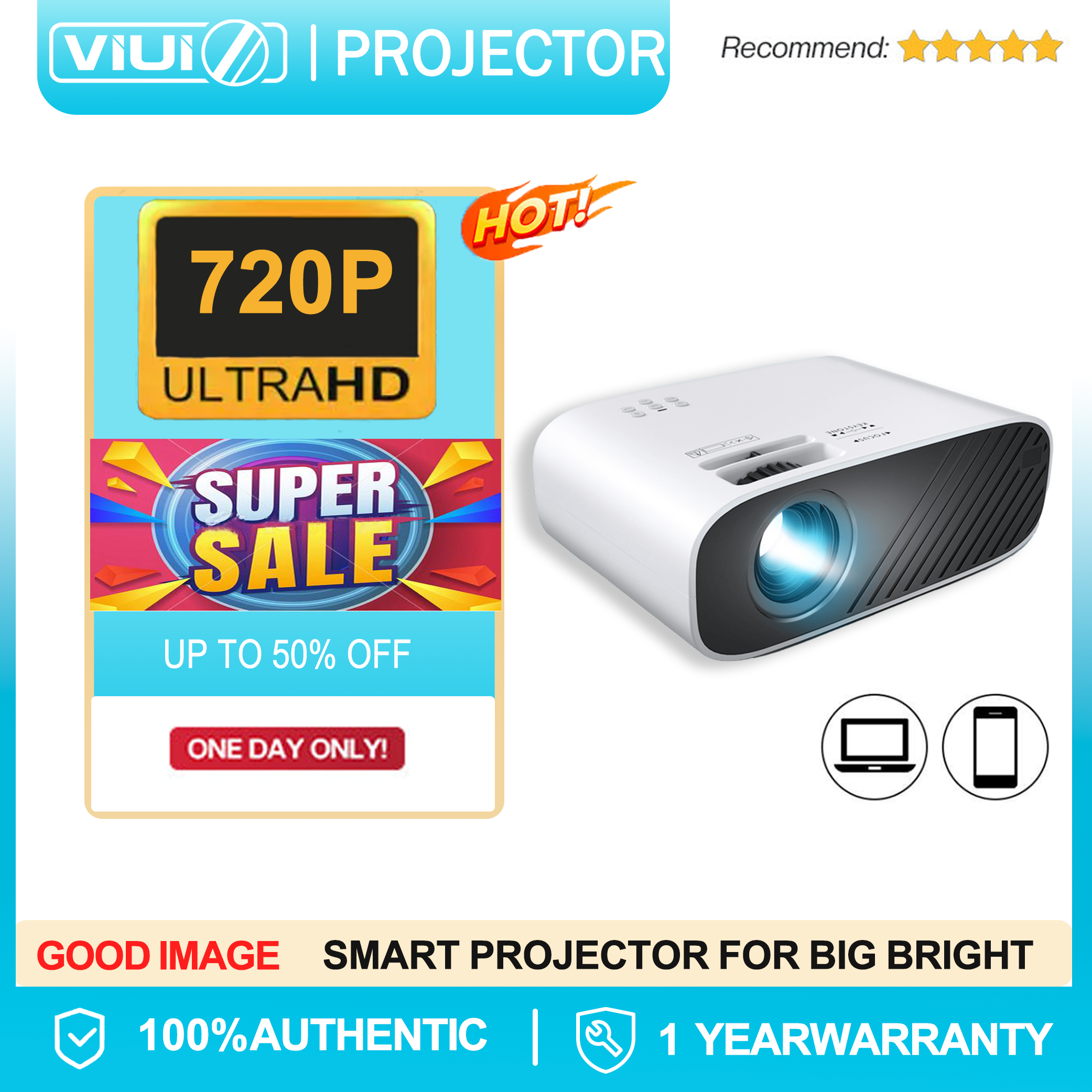 【Official authentic】VIUIO 4K Projector Mirroring for Phone LED LCD