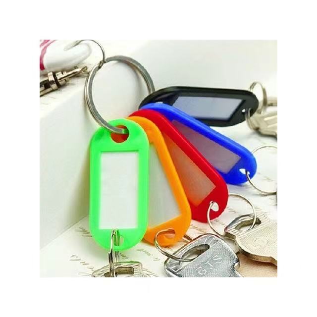 Vktech 100 Pcs Plastic Key Tags ID Label Keyring with Key Chain Tag Card  Split Ring