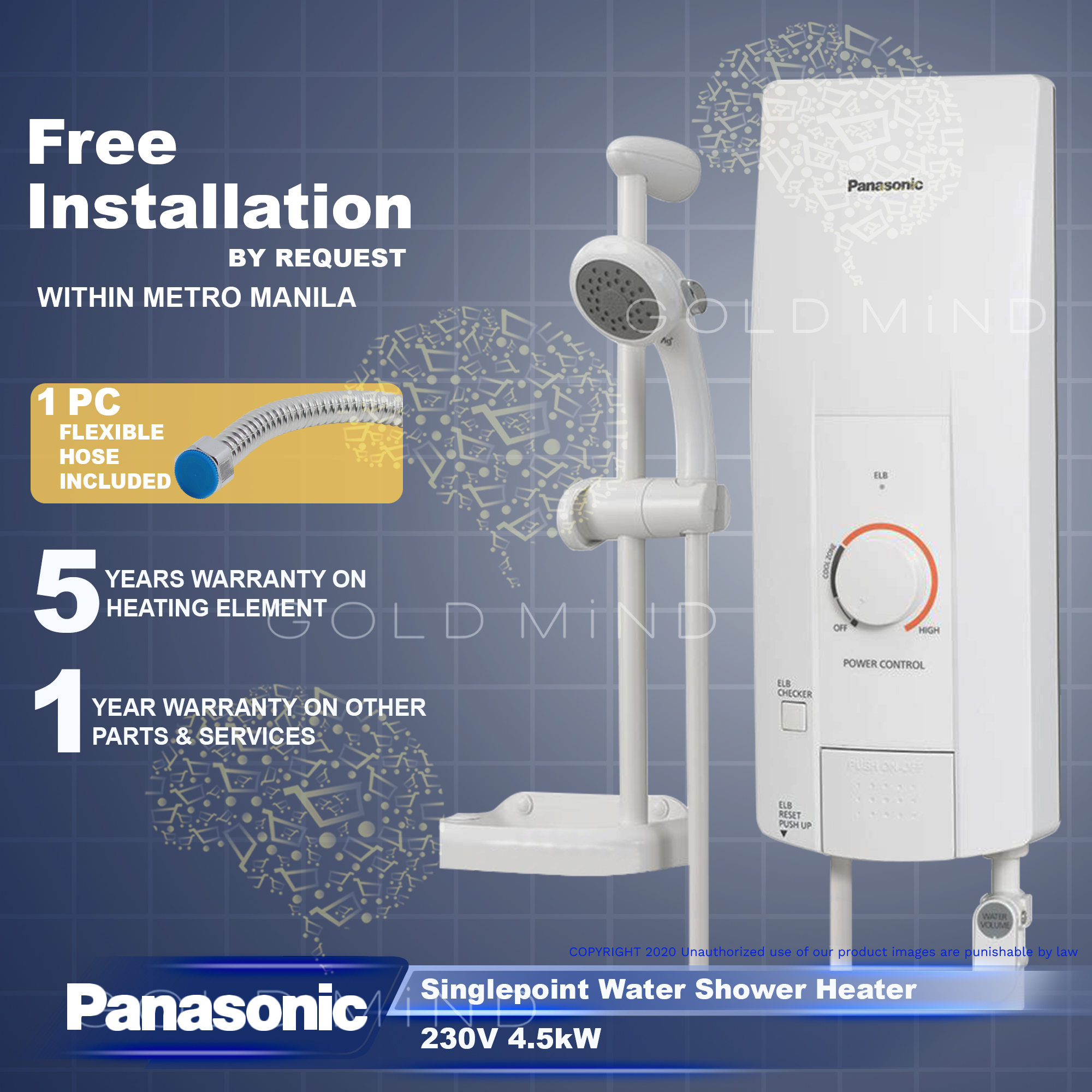 Panasonic Water Heater Single Point w/ Slide Bar and Soap Holder Shower