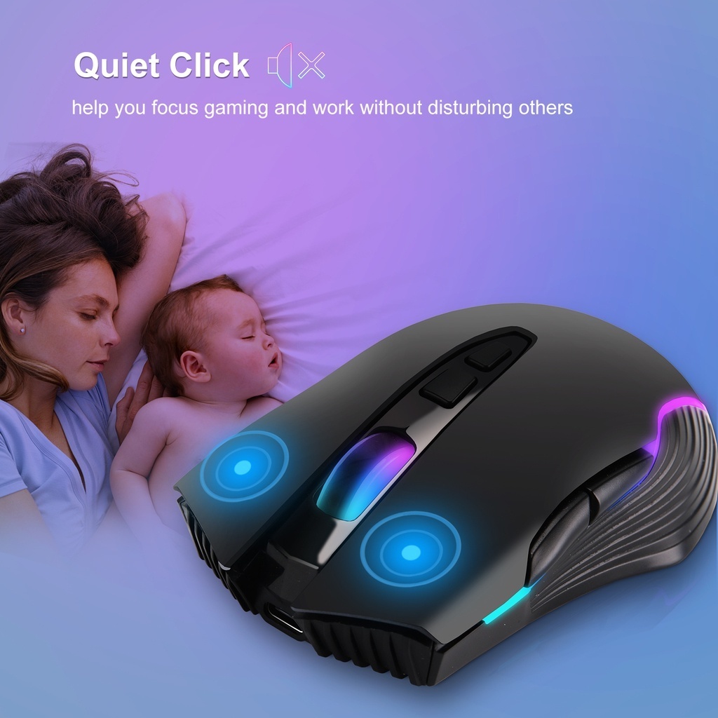JOMAA Jiggle Type C Wireless Mouse for MacBook Laptop Computer Mouse USB 2.4GHz Ergonomic Mice Adjustable 2400DPI Gaming Mouse Backlit