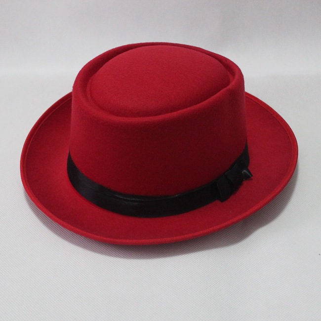 Men Women Pork Pie Hats Sailor Boater Hard Felt Flat Oval Top Caps