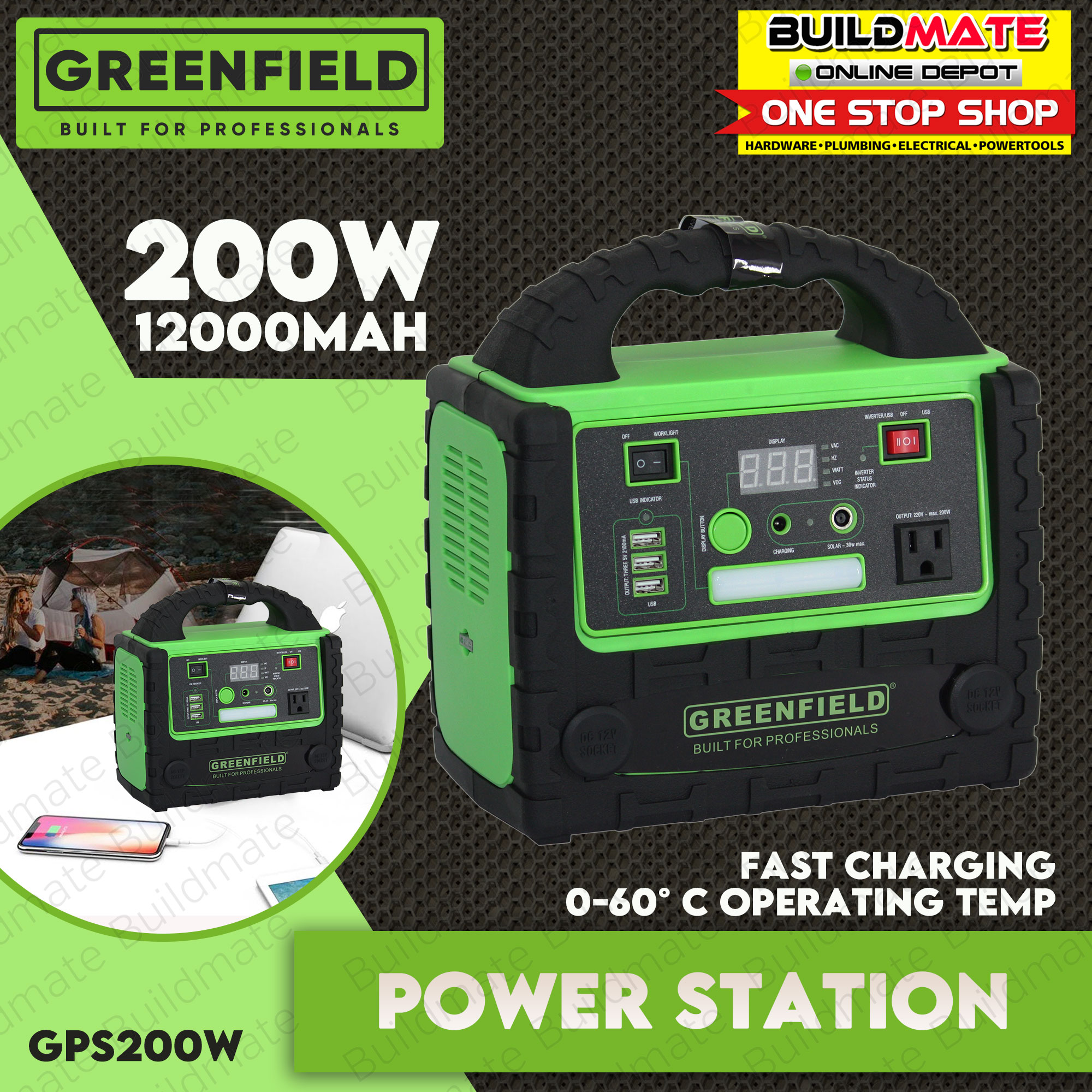 GREENFIELD Portable Power Station Inverter Supply Bank Generator 200W