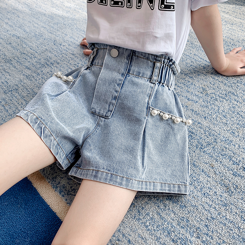 Mùa hè thời trang cô gái Quần jean Denim quần short trẻ em đàn hồi eo Quần