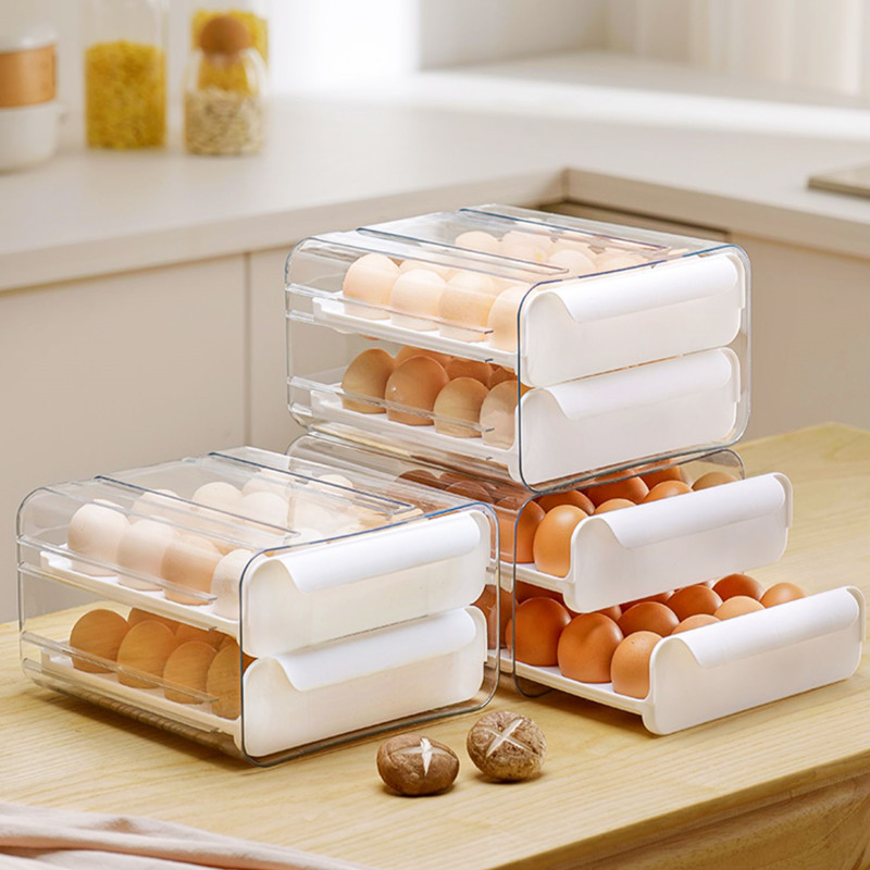 2 Layer Refrigerator Egg Storage 48 Grid Organizer Box Plastic