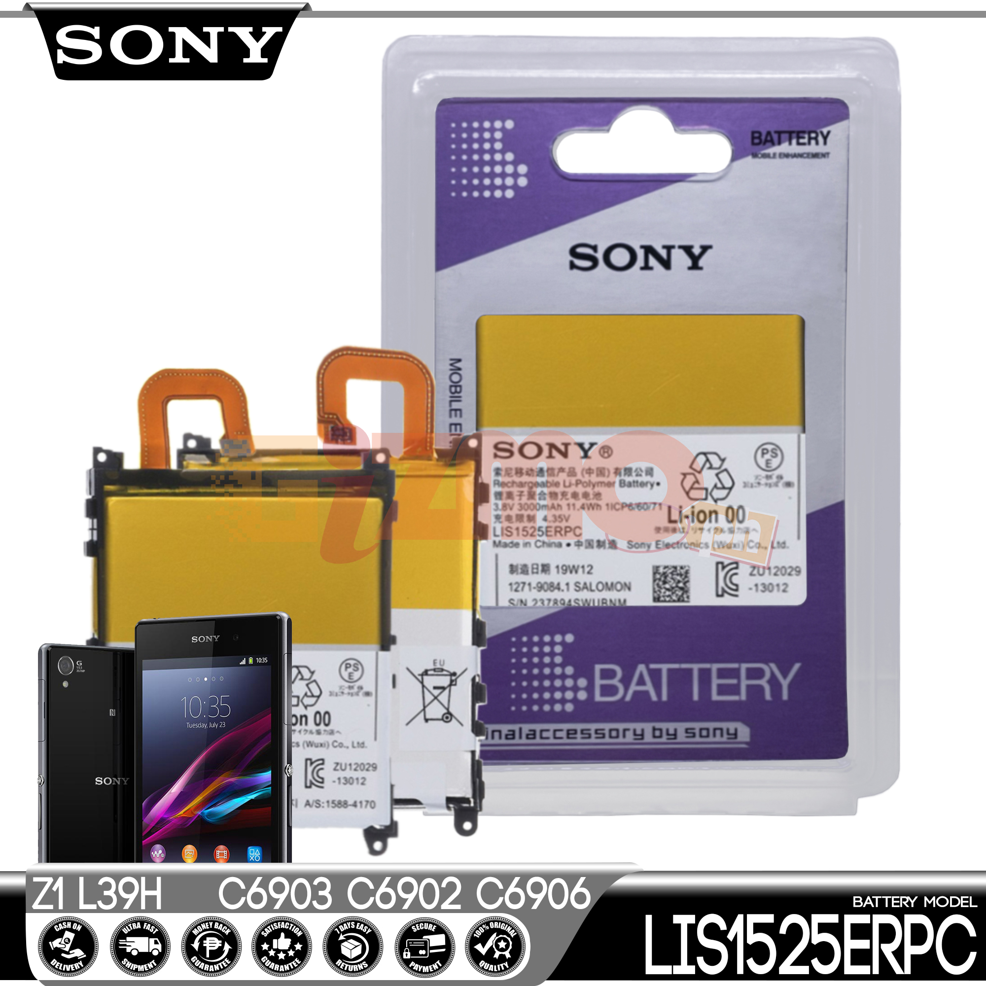 SONY XPERIA Z1 L39h Replacement Battery to Model LIS1525ERPC Compatible to  your Smart Phones Capacity of Li-Ion 3000mAh  High Performance  Original Equipment Manufacturer | Lazada PH