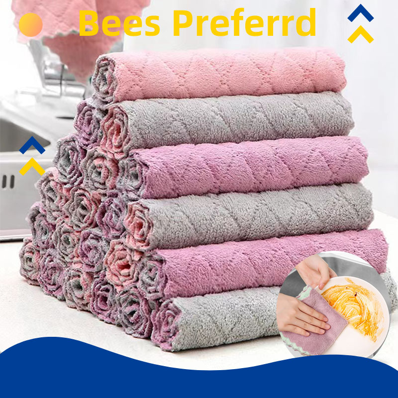 5 Pieces of Housekeeping Cleaning Towels, Two-color Coral Fleece Dish  Cloth, Random Colors