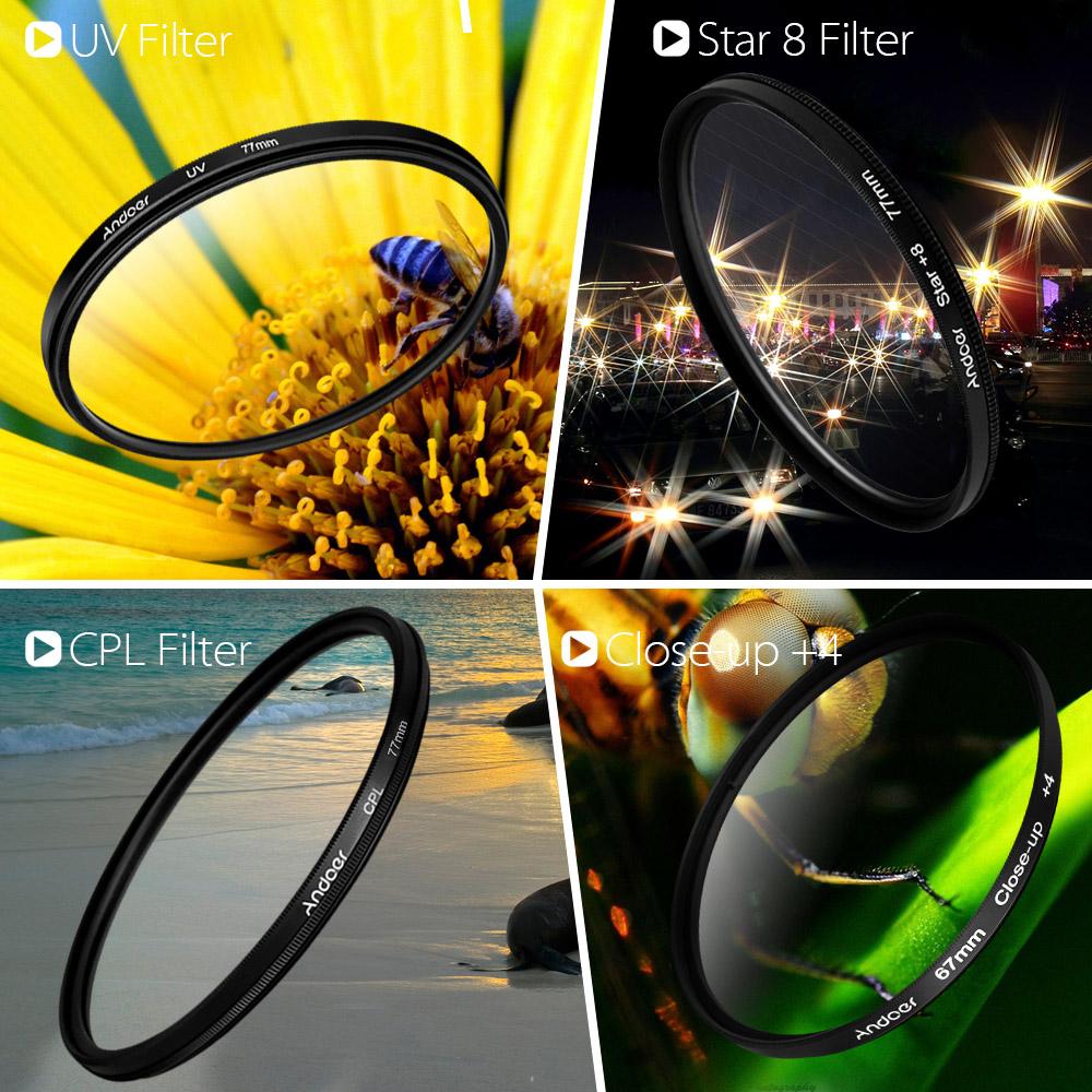 Andoer 58mm Macro Close-Up Filter Set +1 +2 +4 +10 with Pouch for Nikon Canon Rebel T5i T4i EOS 1100D 650D 600D DSLRs